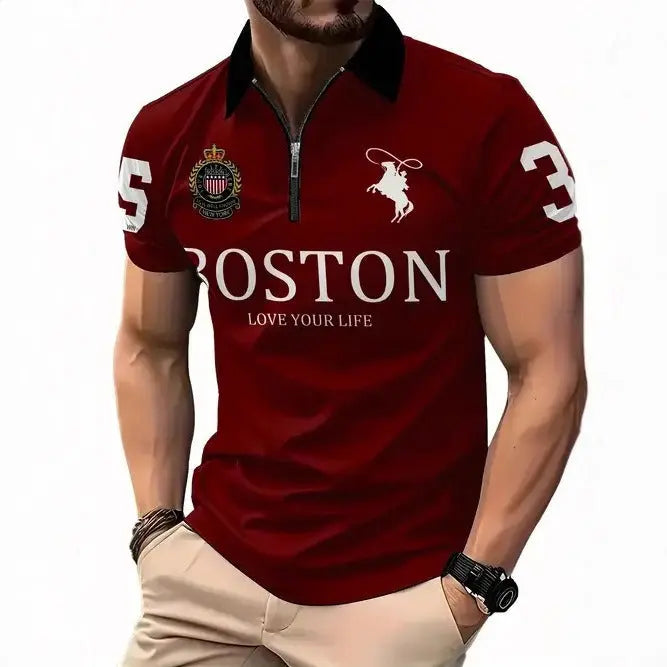 Men's 3D Digital Print Zip-Up Polo Shirt Lincoln Services