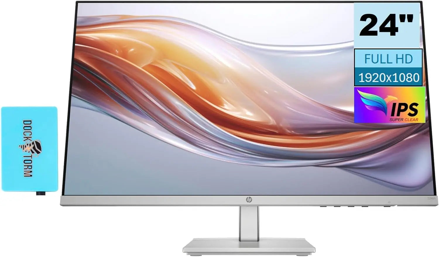 HP Series 5 524sh Monitor (Replaces M24h) 24" FHD IPS 300 Nits Display w/Docztorm USB Port Expander 1x HDMI 1x VGA Flicker-Free -5 to +25 Degrees Adjustable Tilt Black/Silver (2024 Latest Model) Lincoln Services