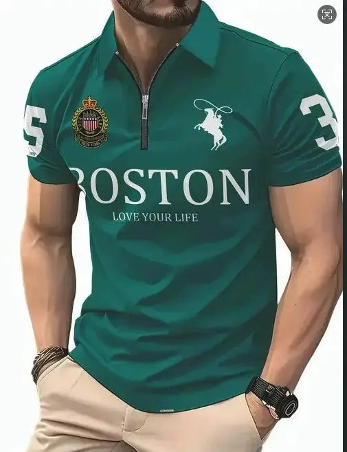 Men's 3D Digital Print Zip-Up Polo Shirt Lincoln Services